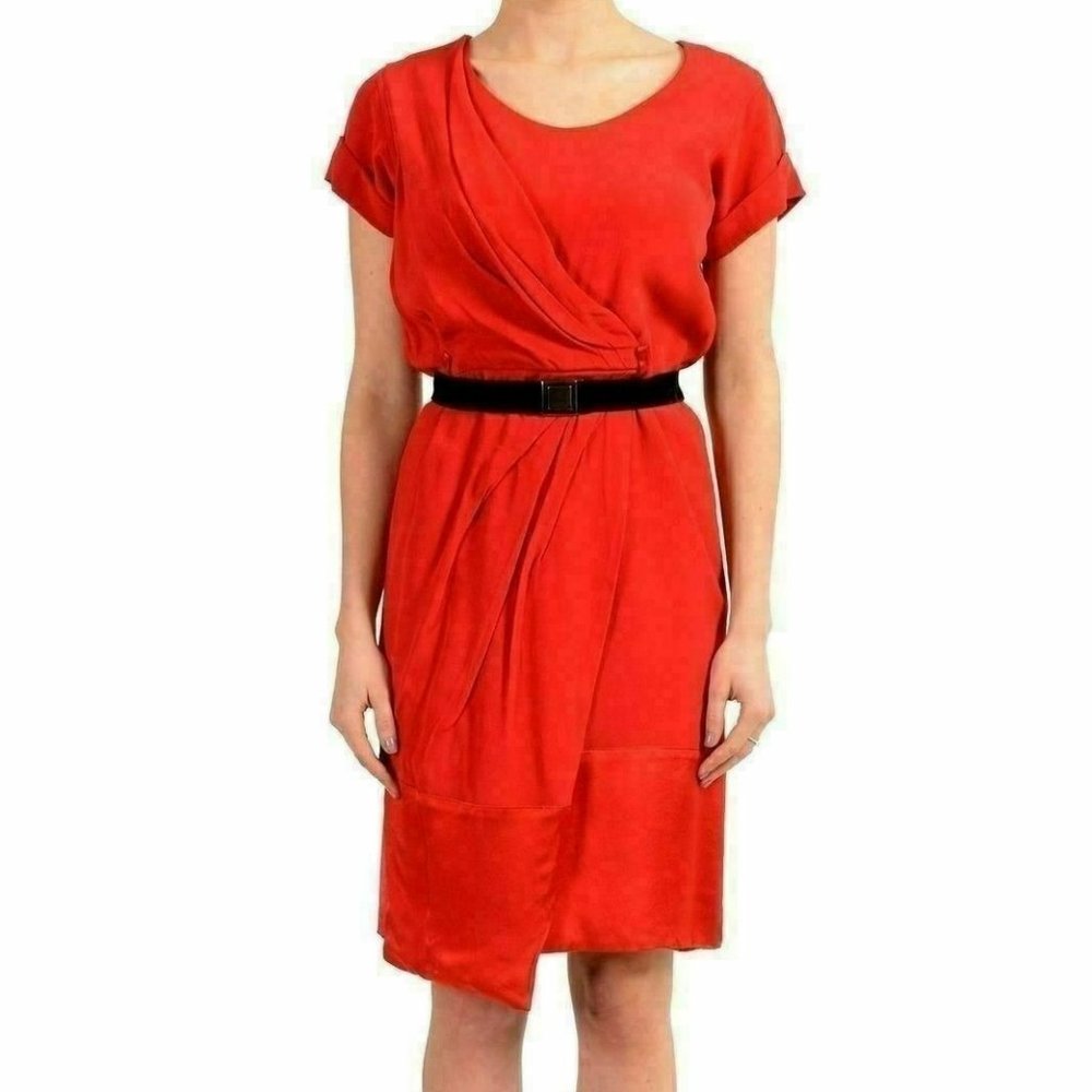 Viktor & Rolf Women's Red Short Sleeve Belted Sheath Dress US S IT 40